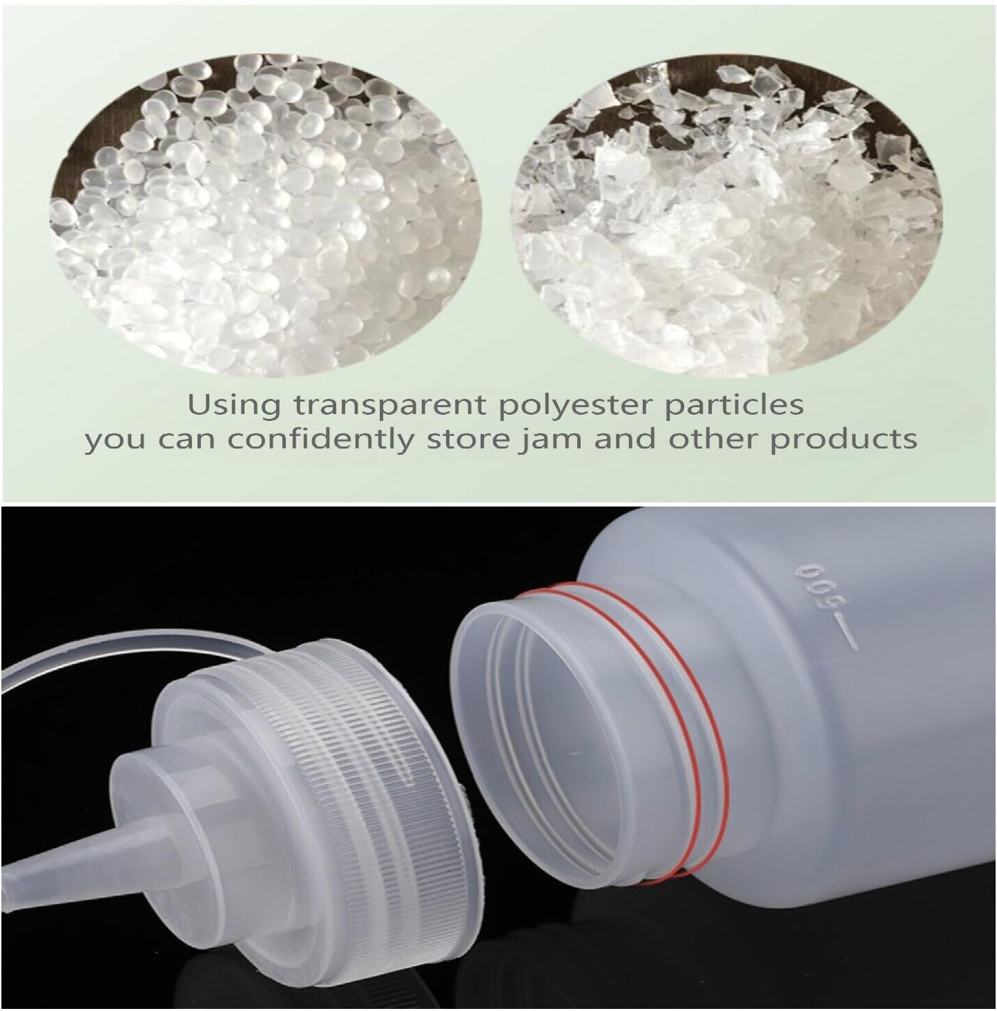 Hysgscwd 8Pcs Condiment Squeeze Bottles, 16Oz Durable Sauce Bottles with Twist on Caps and Measurement, Reusable Plastic Squeeze Squirt Bottle, Leakproof Condiment Dispenser for Ketchup Salad Dressing image number 1