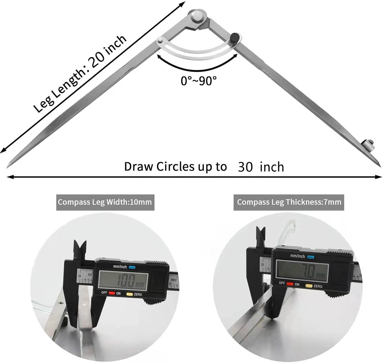 Compass for Geometry, 20 Inch Compass for Woodworking, Precision Woodworking Compass with Wing Divider and Pencil Holder, Large Compass for Geometry, Drafting, Drawing Compass (20Inch) image number 4