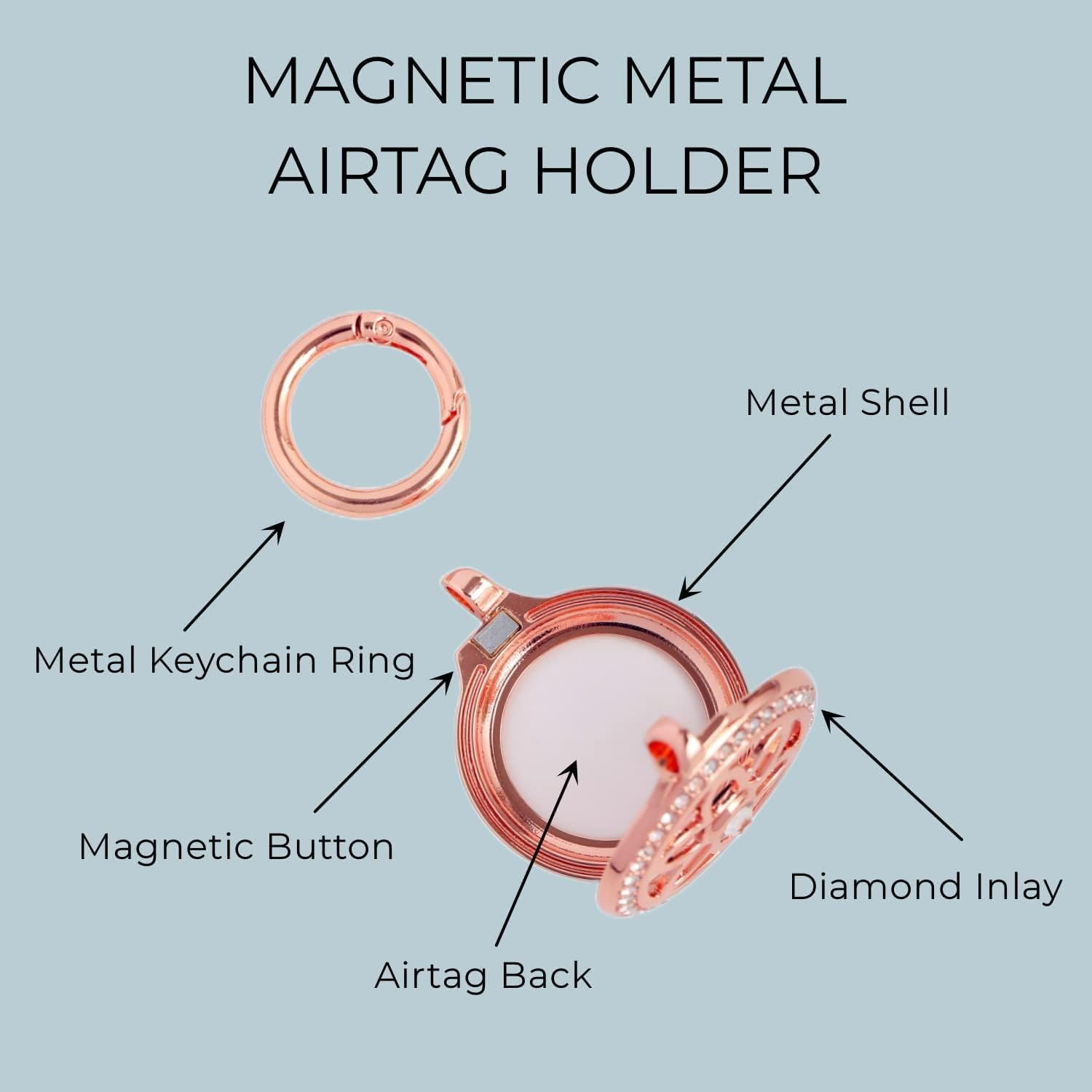 QFM Metal Protective Case for Apple Airtag, Diamond Rhinestone Bling Anti-Scratch Keychain Cover, Case Compatible for Airtag Accessories (Black) image number 4