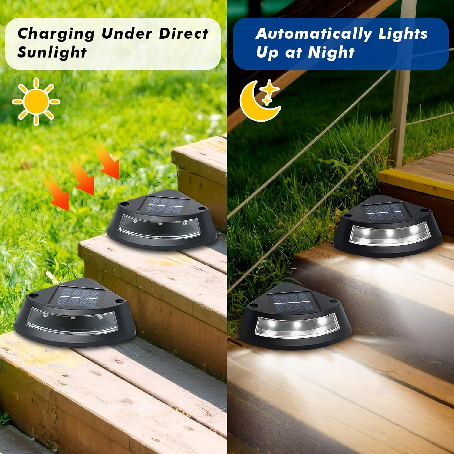 Qoosea Solar Lights for Outdoor Garden, Pack of 4 IP65 Waterproof Solar Stair Lighting, 6500 K White LED Step Light, Garden Lamps for Outdoor Stairs, Steps, Fence, Yard, Patio, Gutter, Path Decoration image number 2