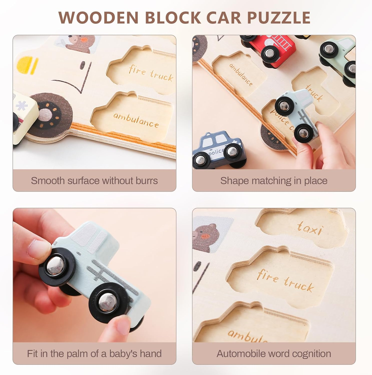 Wooden Cars Vehicle Set for Toddlers 1-3 Wooden City Cars and Trucks Toys for Boys Girls&rsquo; Educational Play image number 5