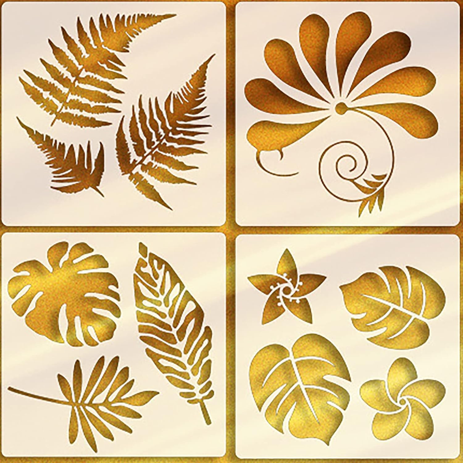 Tunghey 9Pieces Flower Stencils for Painting on Wood Large Painting Stencil Template Rose Leaf Reusable Stencils DIY for Painting Wall Decor Spring (20 X 20 Cm) image number 3
