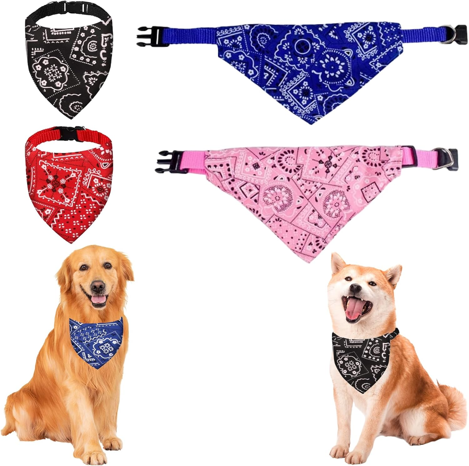 4 PCS M Dog Bandana Collar,Dog Neckerchief for Small Medium Large Dogs,Dog Scarf Washable and Adjustable 29-45CM Kerchief for Pets Dogs Puppy Accessories Triangle Towels Outdoor Daily Use image number 2