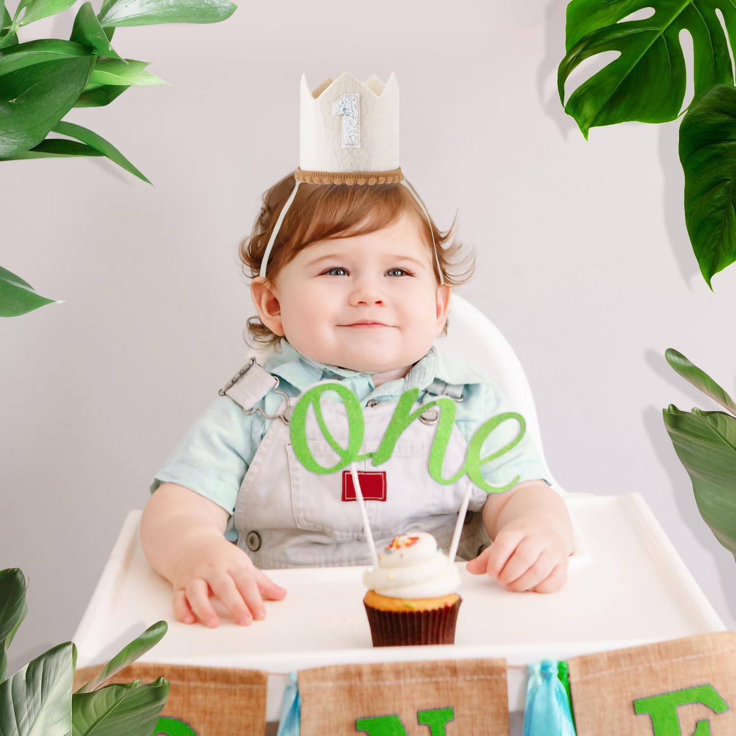 PEUTIER First Birthday Crown Hat for Baby, 1St Birthday Hat with Elastic Band, Concise Cute Birthday Hat Decorations Baby 1St Birthday Party Supplies for Boys Girls (White) image number 3