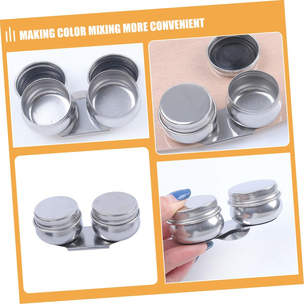 Stainless Steel Oil Painting Double Palette Cups Lid 6Cm Portable Artist Solvent Container Painting Brush Washing Bucket for Acrylic and Oil Paint Supplies image number 6