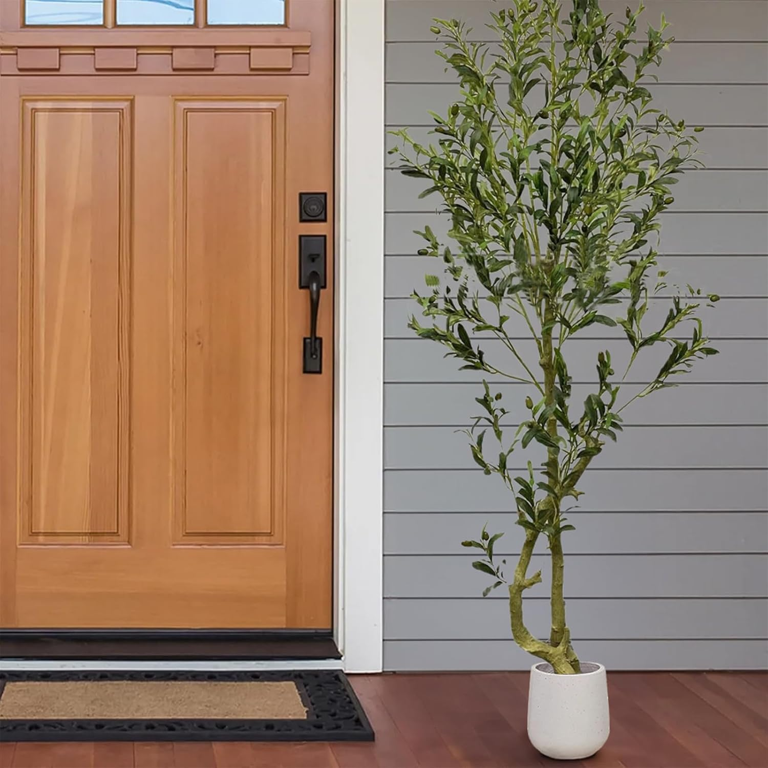 LUVAGD Artificial Olive Tree, 1-Pack Faux Olive Tree Old Vertical Style, Unique Shape Indoor Floor Decor, Cement Base Artificial Plants for Home and Office (6.1Ft) image number 4