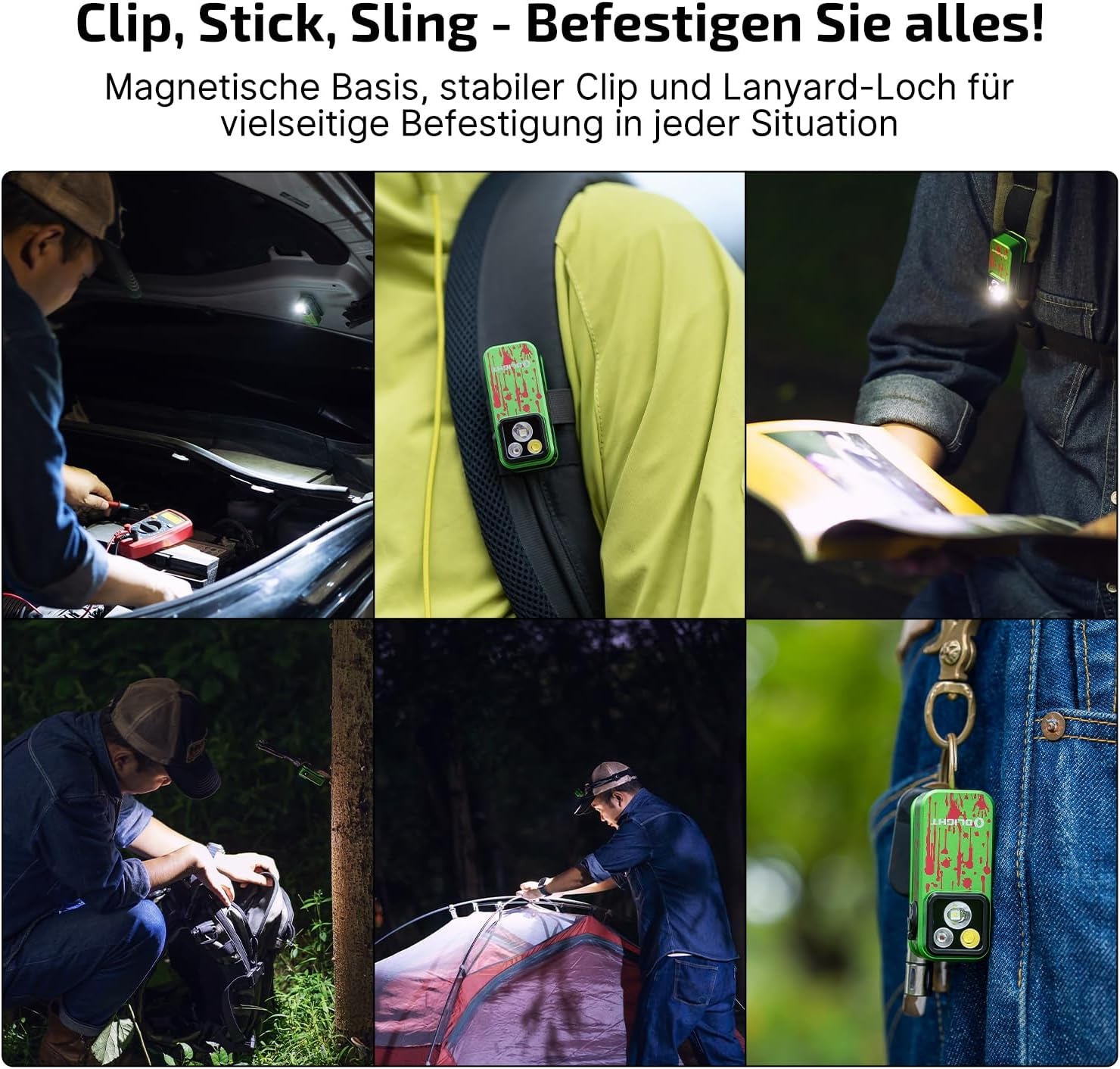 OLIGHT Oclip Pro Mini LED Torch with Floodlight, Focused Light and Red Light, 500 LM Bright USB-C Rechargeable Flashlight, IPX6 Clip Lamp, Small Flashing Light for Runners Camping (Zombie Green) image number 6