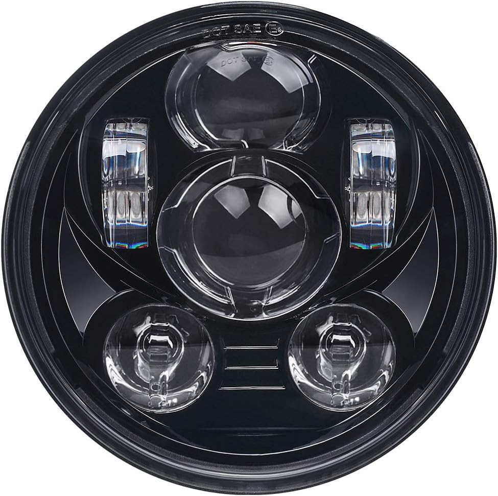 5-3/4 5.75 Inch LED Motorcycle Headlight Compatible with Harley Davidson Sportster Dyna Low Rider Street Bob Lron 883 1200 Softail Wide Glide Triple Headlamp