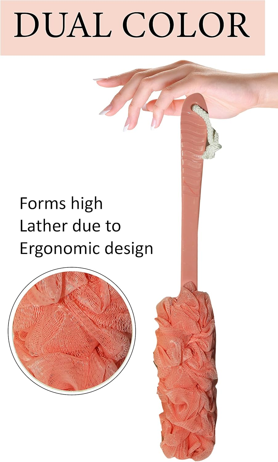 Evohome&reg; Luxury Bathing Loofah Exfoliating Scrub Soft Sponge with Handle for Body and Back Scrubber Brush Bath Puff for Men & Women Bathing Sponge (Baby Pink, Set of 1) image number 1