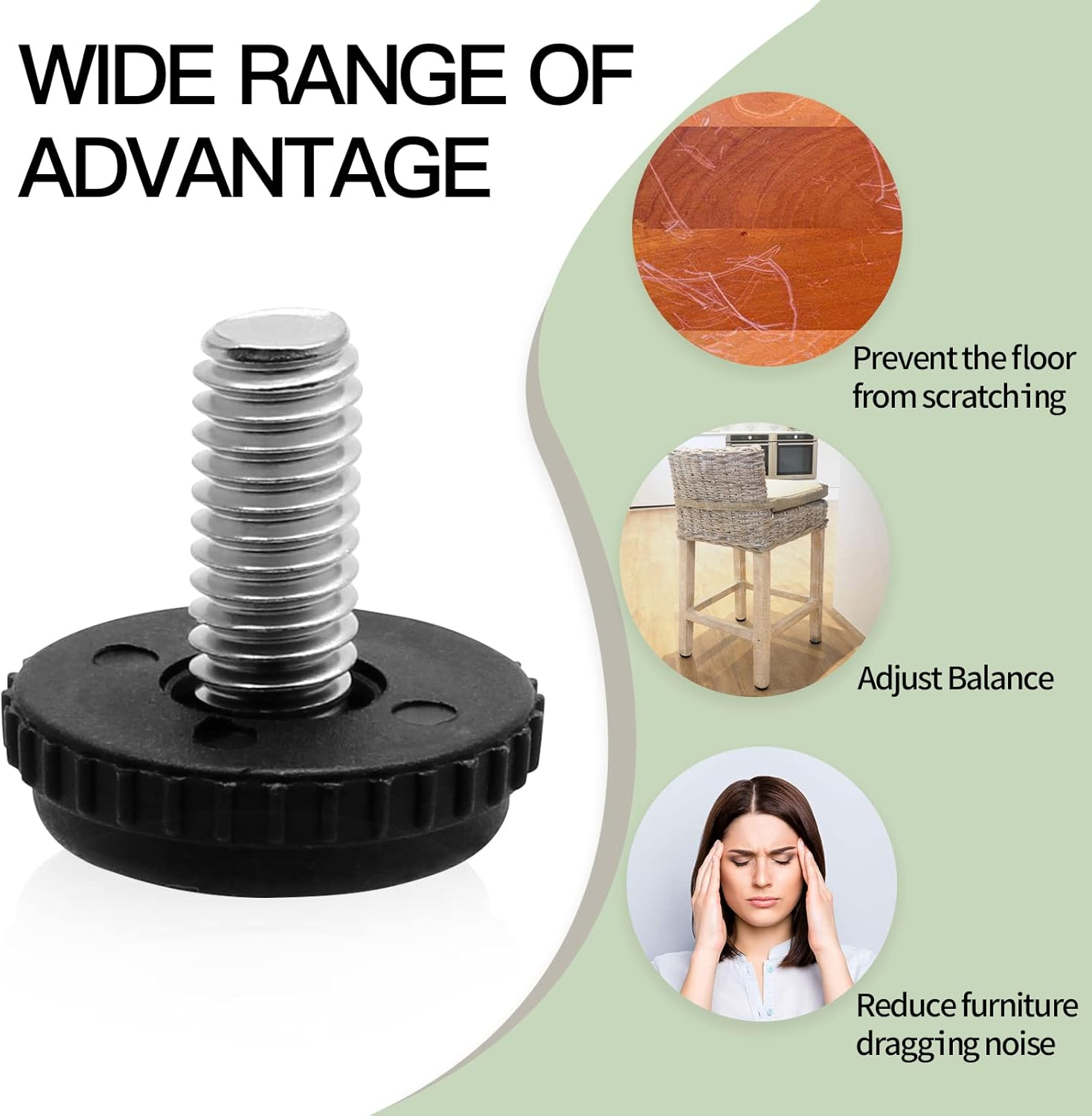 Litoexpe 5/16&rdquo;-18 Stainless Steel Screw Furniture Leveling Feet, Adjustable Patio Furniture Levelers for Table and Chair Legs, 12-Pack image number 5