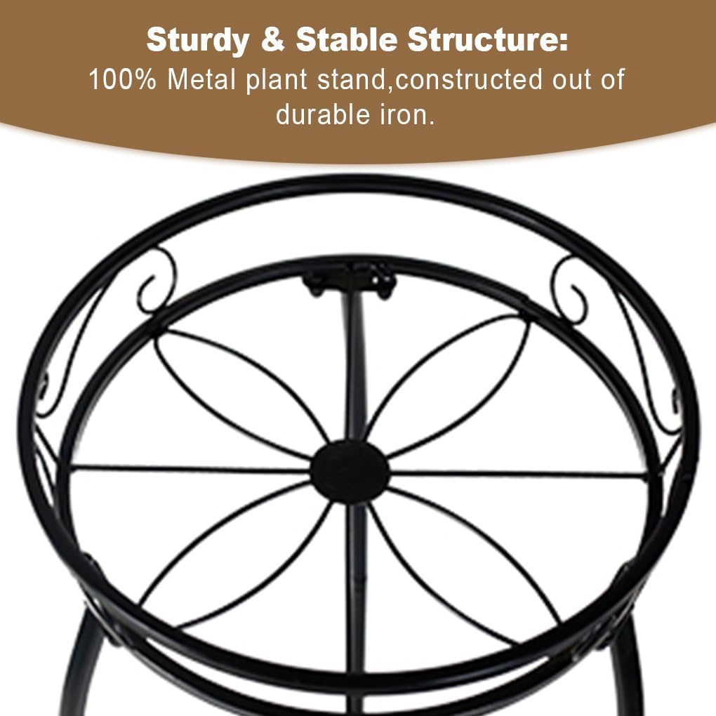 Delsol Metal Plant Stand Indoor Outdoor, 2 Tier 70Cm Tall Plant Stands, Flower Potted Stand, Heavy Duty round Corner Planter Holder, Rustproof Supports Rack outside (Black) image number 2