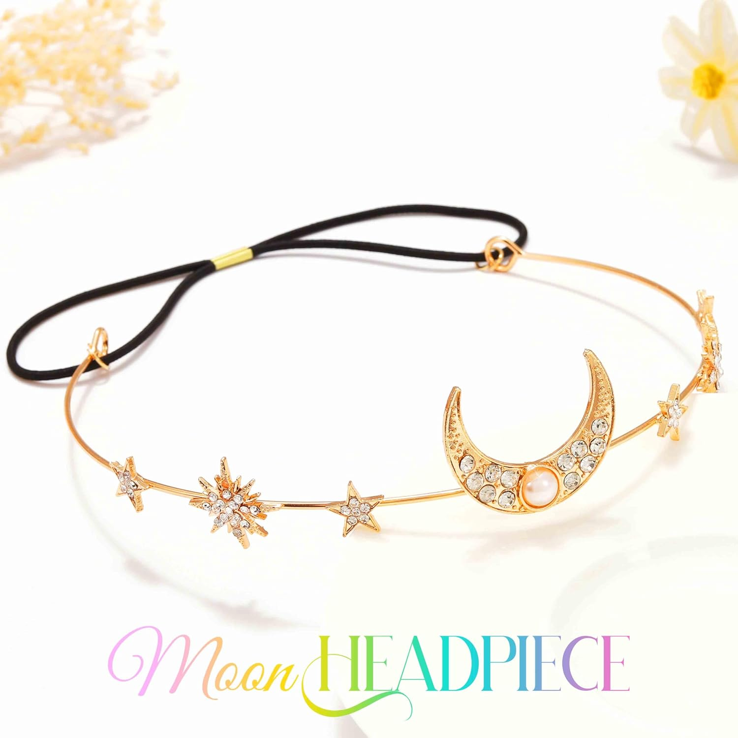 Fashband Boho Moon Headband Gold Star Headpiece Festival Hair Accessories Flower Bride Wedding Hair Chain Jewellery for Women and Girls image number 1