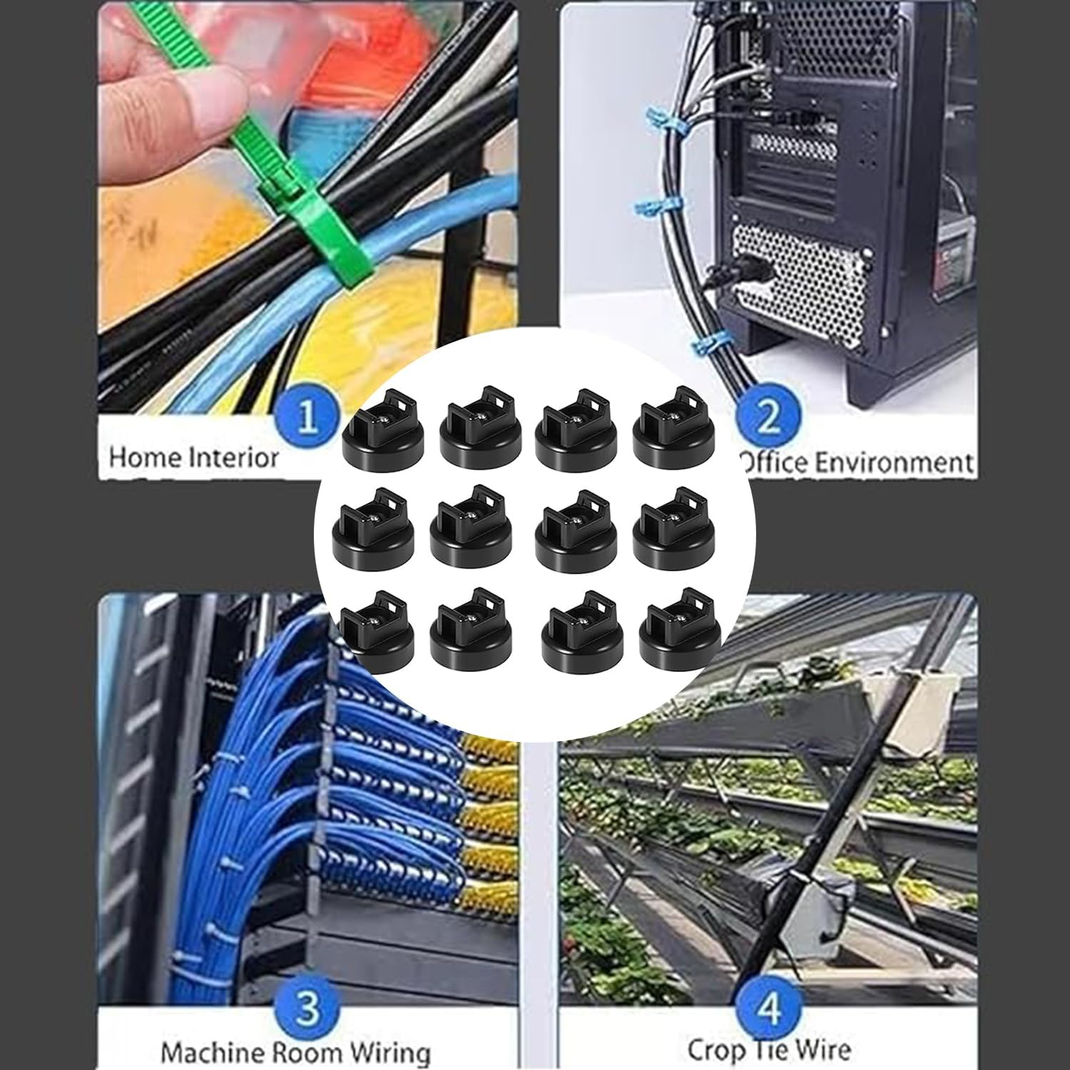 Roczential Magnetic Cable Zip Tie Mount Kit, Magnetic Zip Tie Mount, Magnetics Wire Holder, Strong Magnetics Wire Mounts Base with Nylon Zips Ties, for Cable Management (10Pcs,) (22Mm) image number 1