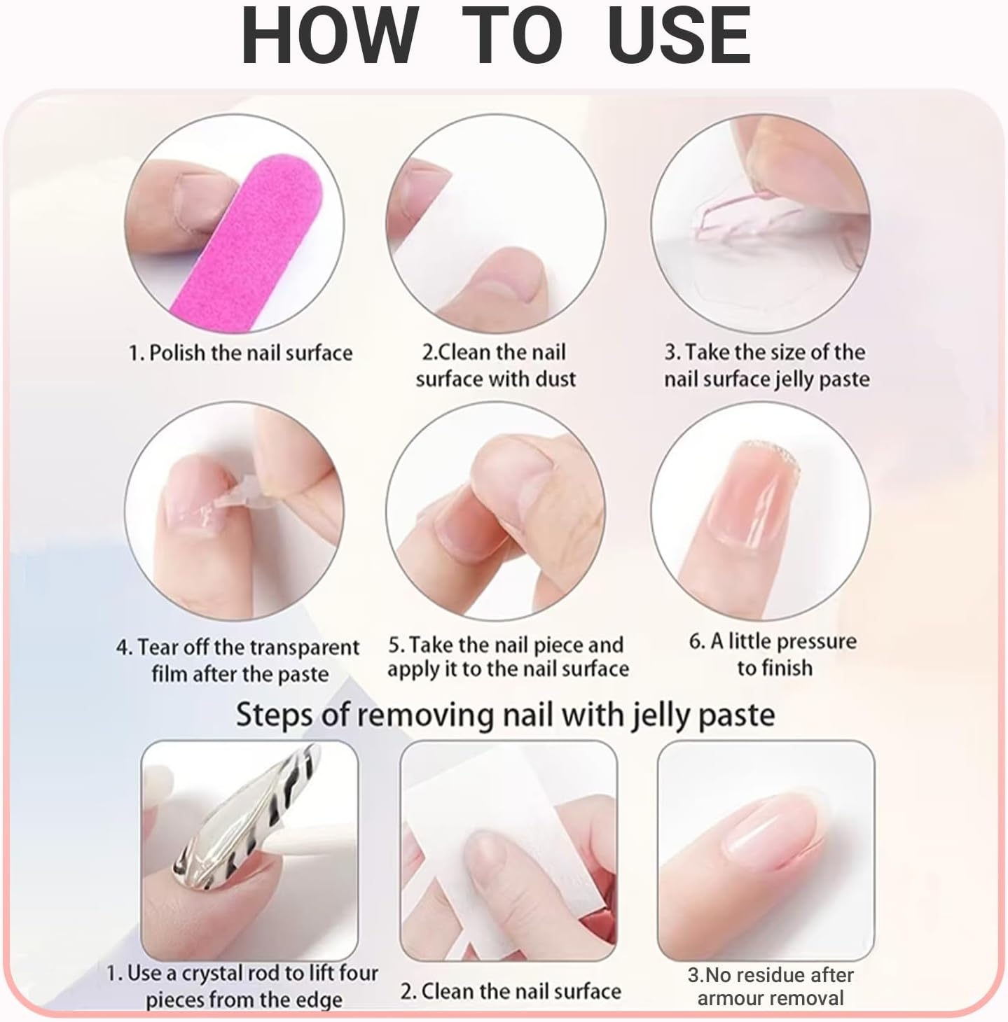 JOWILIN Press on Nails Set, 10 Pcs French Tip Exquisite Handmade Fake Nails with Ultra-Adhesive Jelly Glue and Nails Kit, Long-Lasting over Two Week, Reusable False Nails for Women, Girls (Pink) - Ink image number 7