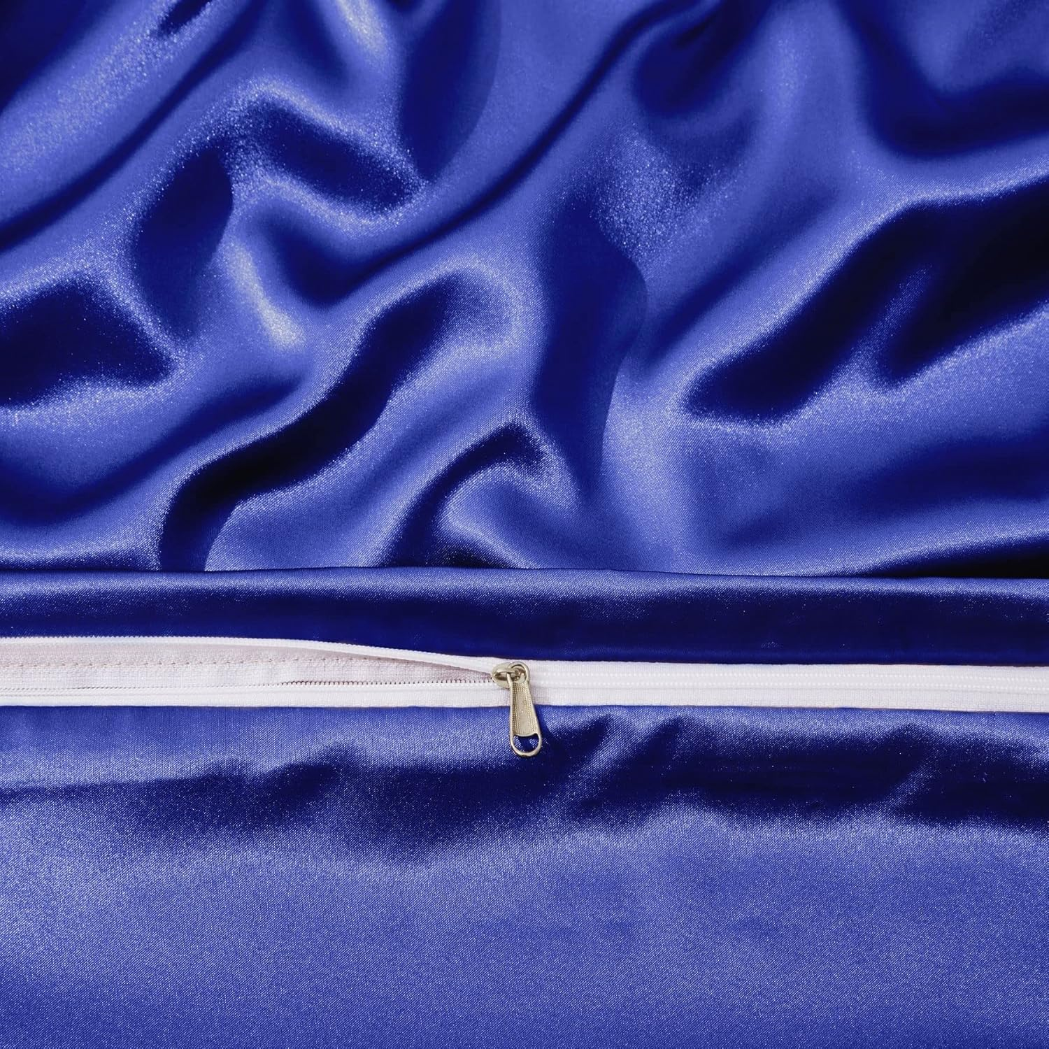 Manyshofu Royal Blue Satin Duvet Cover Set, Queen Size - 6Pc Bed Linen Set with Fitted Sheet & 4 Pillowcases image number 3