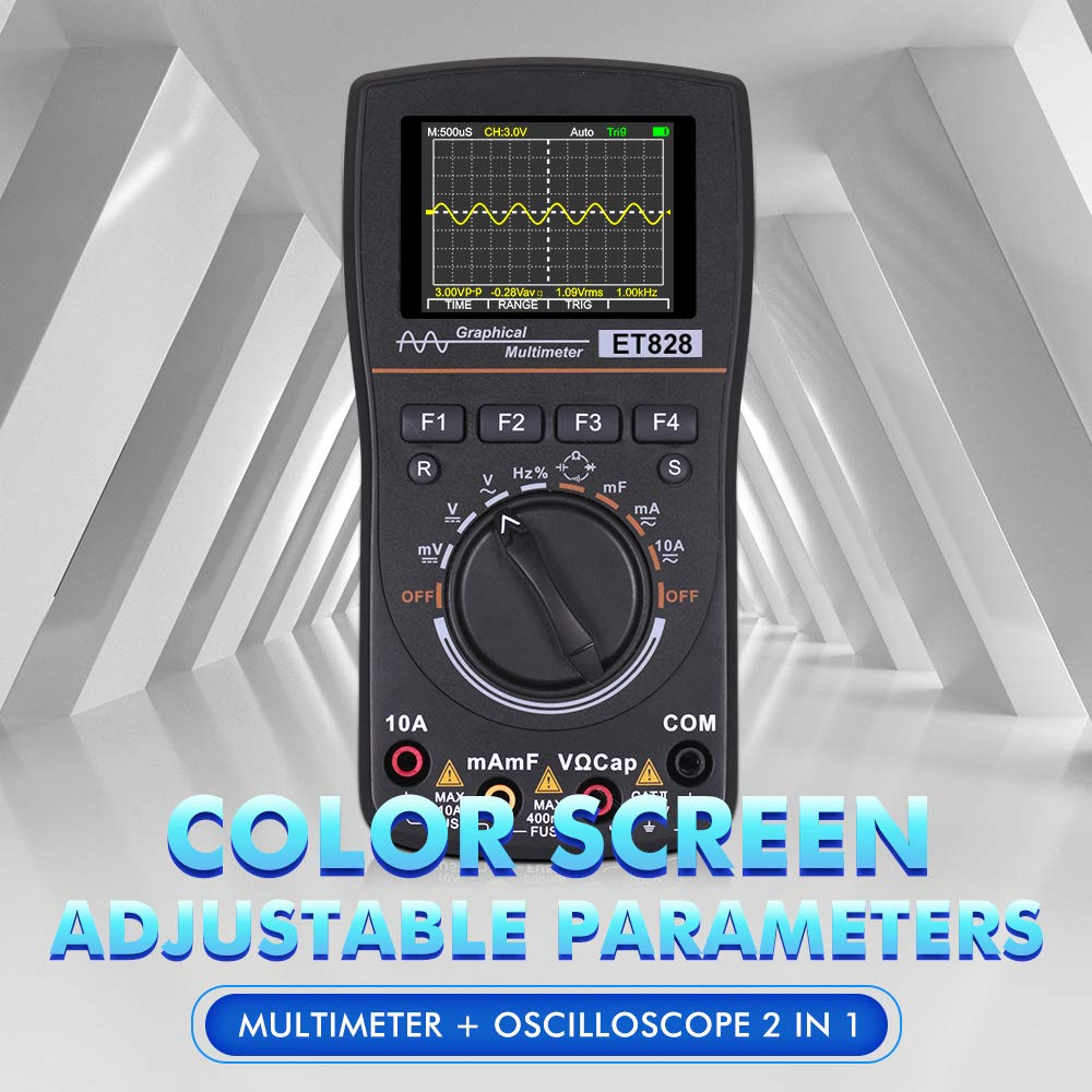 ET828 Intelligent Graphical Digital Oscilloscope Multimeter 2 in 1 with 2.4 Inches Color Screen 1Mhz Bandwidth 2.5Msps Sampling Rate for DIY and Electronic Test image number 2