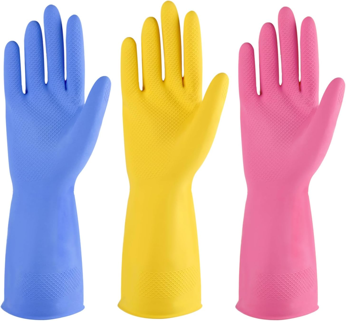 Rubber Cleaning Gloves 3 or 6 Pairs for Household, Reusable Dishwashing Gloves for Kitchen