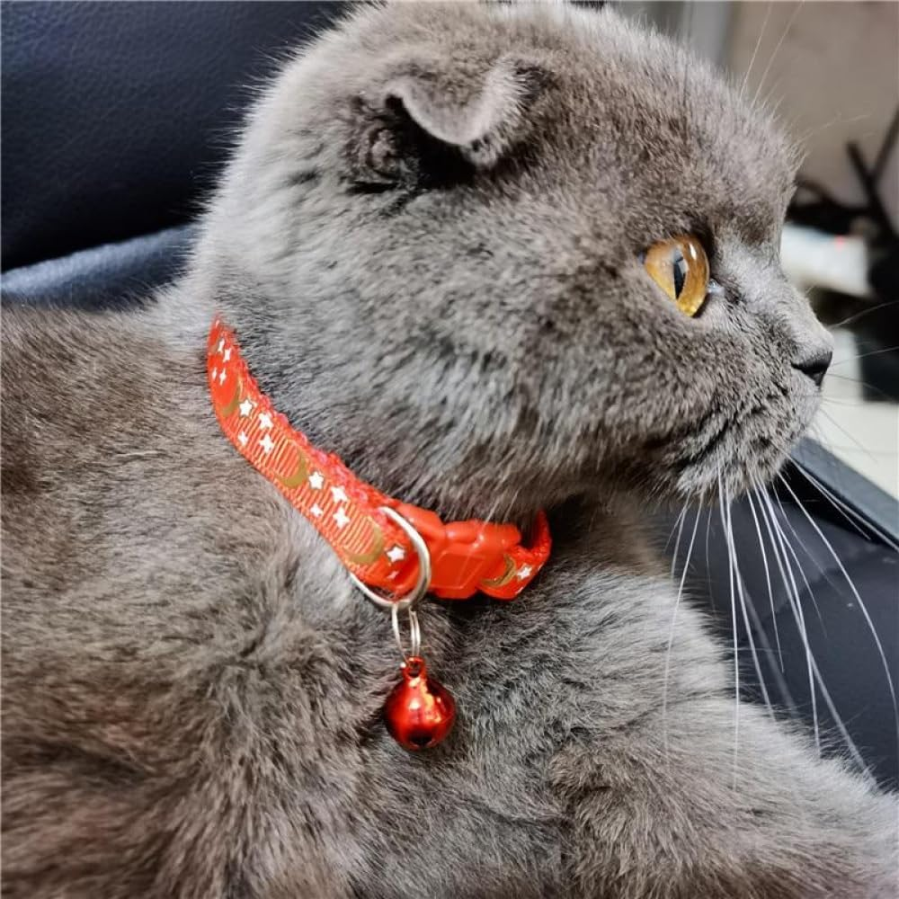 Reflective Cat Collars Breakaway with Bell Moons Stars 2 Pack Girl Boy Pet Kitten Collar Adjustable 7.5-12.5 Inch (Purple) image number 5