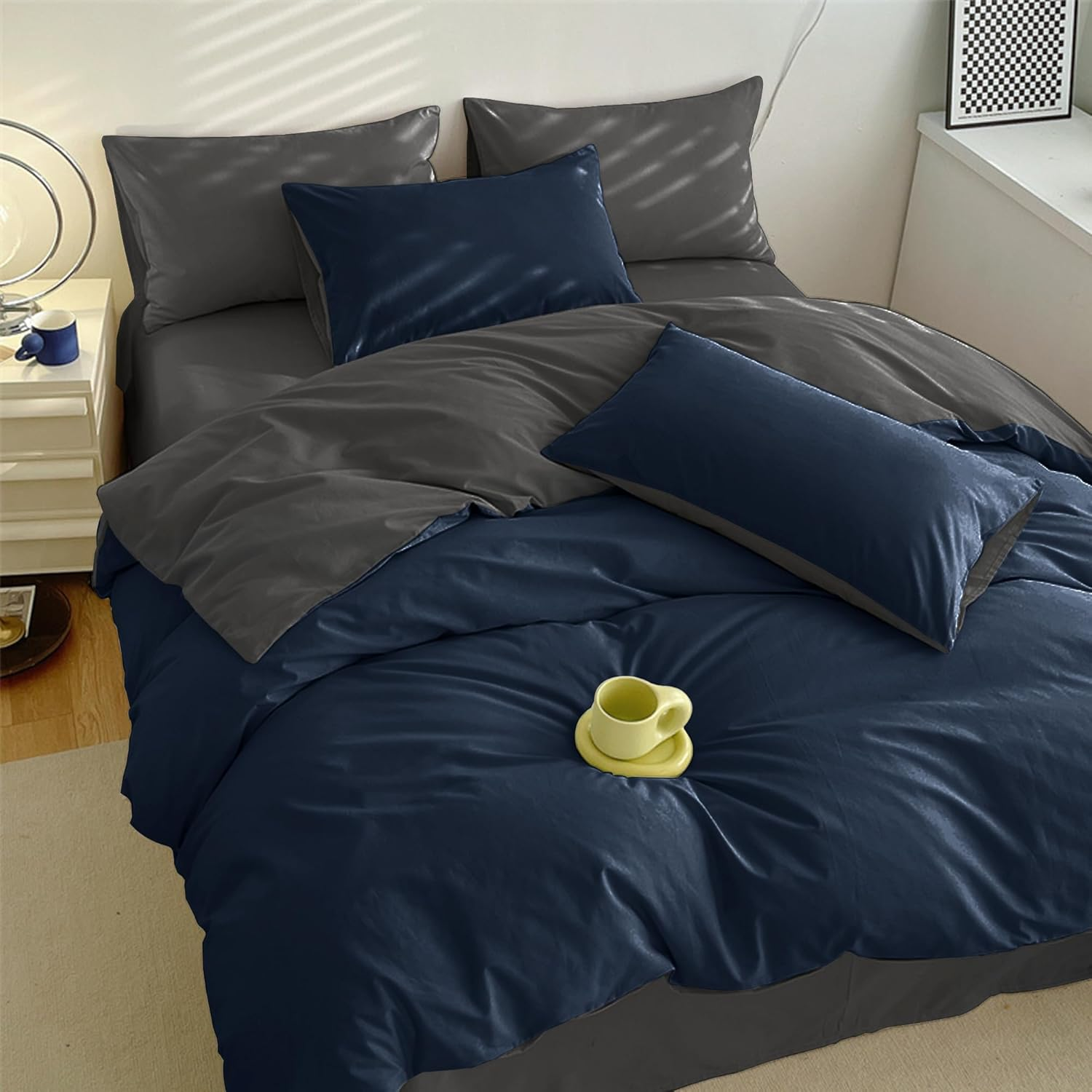 Duvet Cover Set, Bedding Cover Set, DPEAN Washed Wrinkles, Washed, Soft, Western and Japanese Style, Duvet Cover, Fitted Sheet, Pillow Cover, Absorbent, Quick Drying, Fully Washable, Skin-Friendly