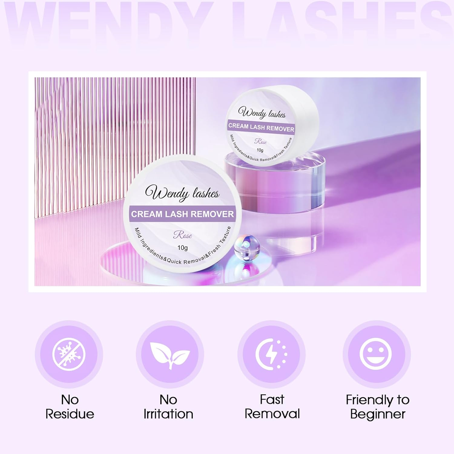 WENDY LASHES Eyelash Remover for Eyelash Extensions Low Irritation 10G Professional Fast Dissolving Glue Remover Cream for Sensitive Skin (Rose 10G)