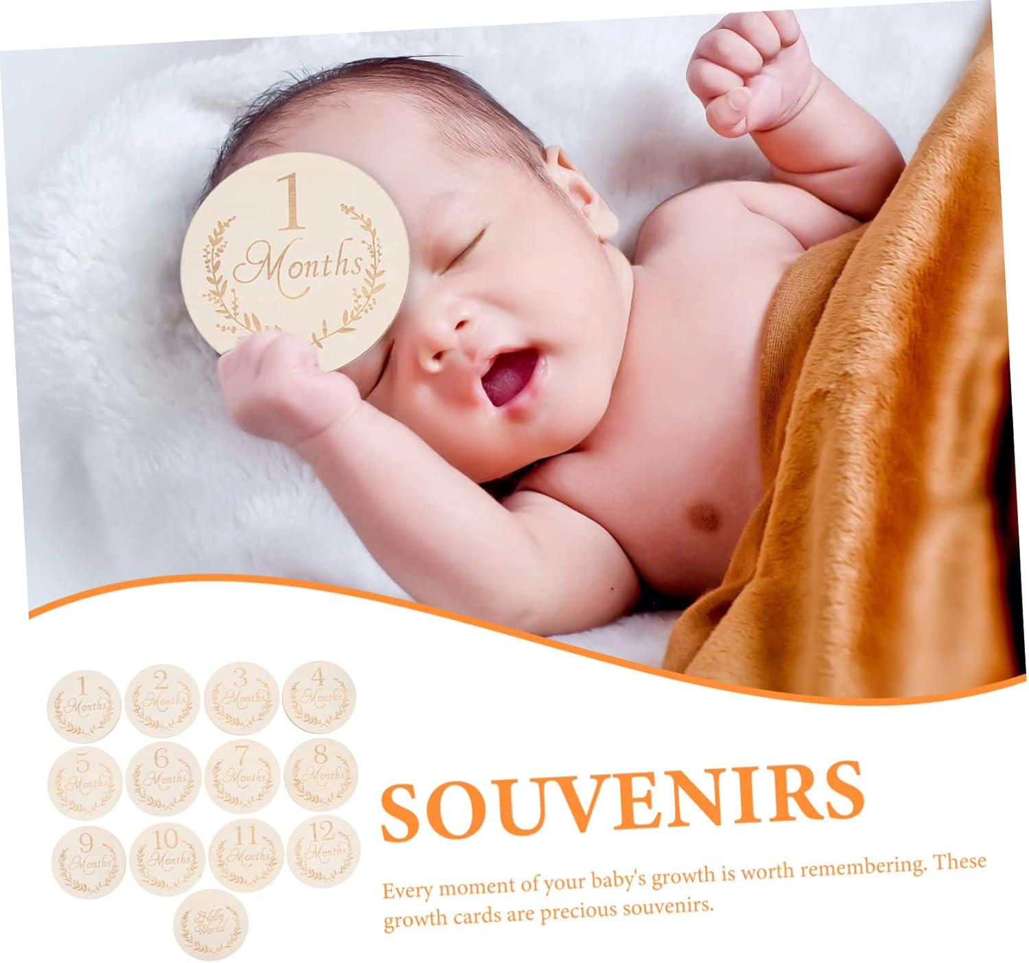 LIGHTAOTAO 13Pcs Wooden Slices Infant Monthly Milestone Cards Baby Growth Signs Natural Wood 100Mm for Newborn Photography and Baby Monthly Tracking image number 3