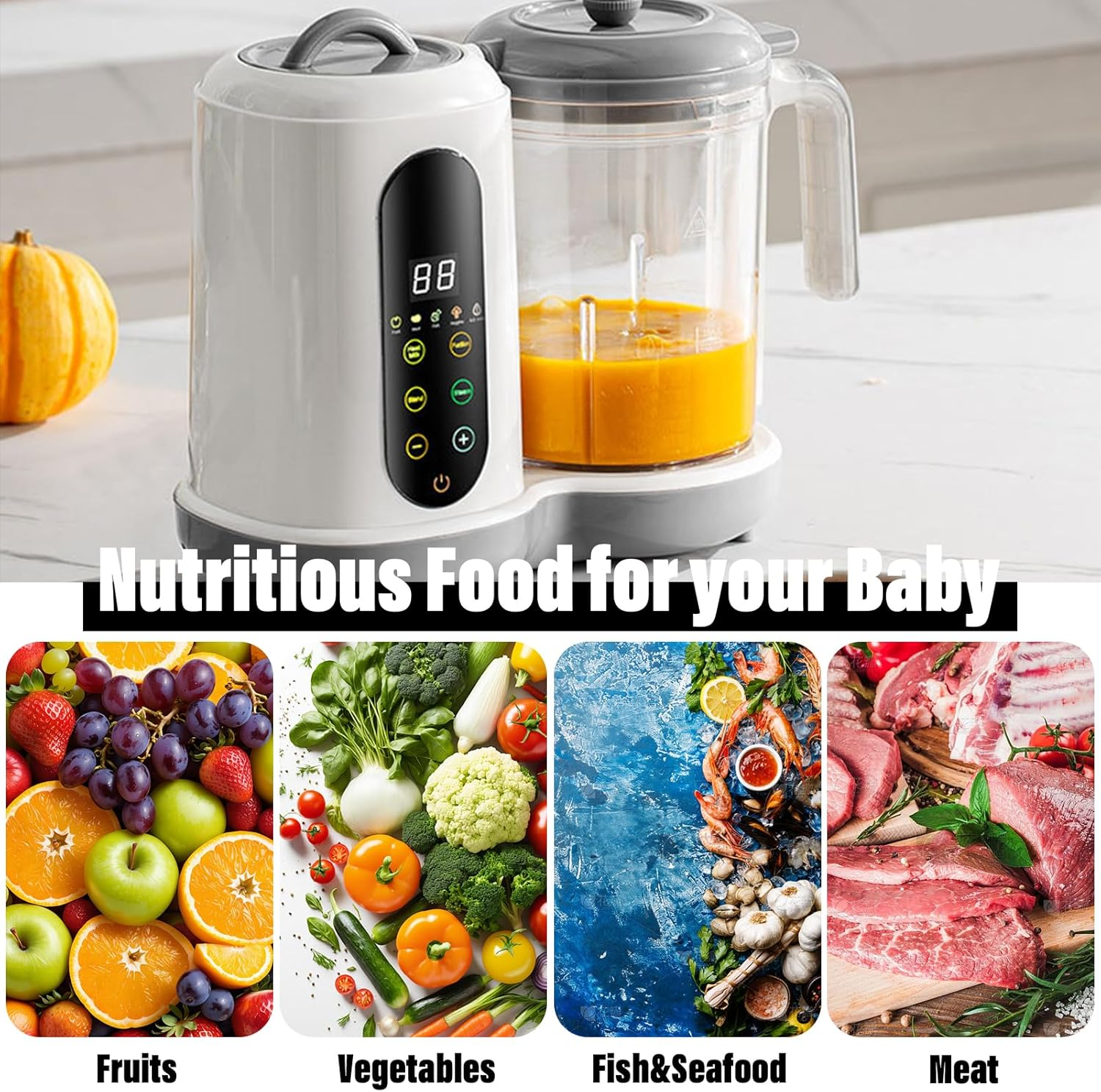 Xoxomeg Baby Food Maker Blender, Auto Cooking and Grinding with 4 Menu Multifunctional Baby Food Mixer Touch Screen Control image number 6