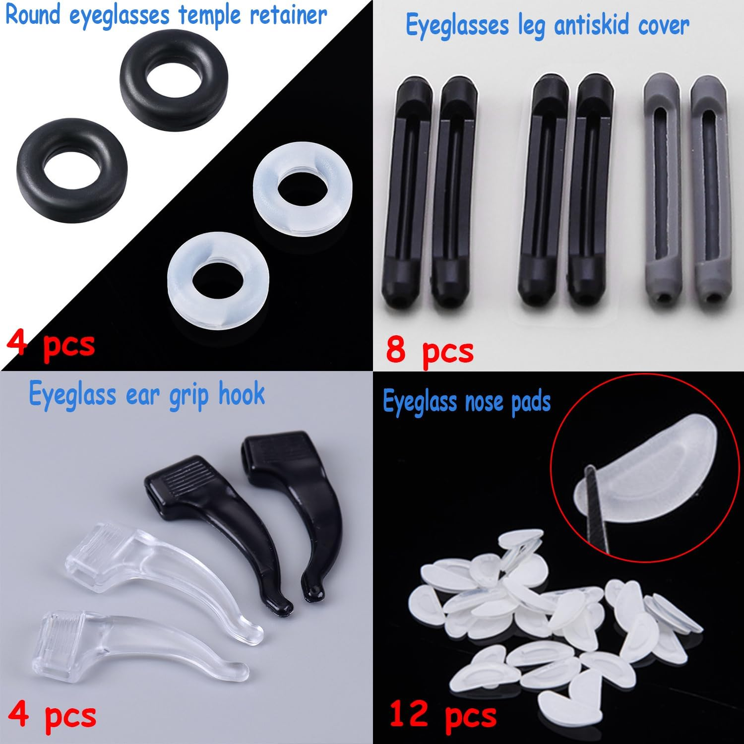 Taicols Eyeglass Nose Pads, 28 Pcs Eyeglass Retainer Grips Holder, Eyeglass Ear Grip, Eyeglass Ear Cushions Temple Tips Eyeglass Strap Eyeglass Pads Eyeglass Ear Hooks Eyeglasses Temple Tips Sleeve image number 2