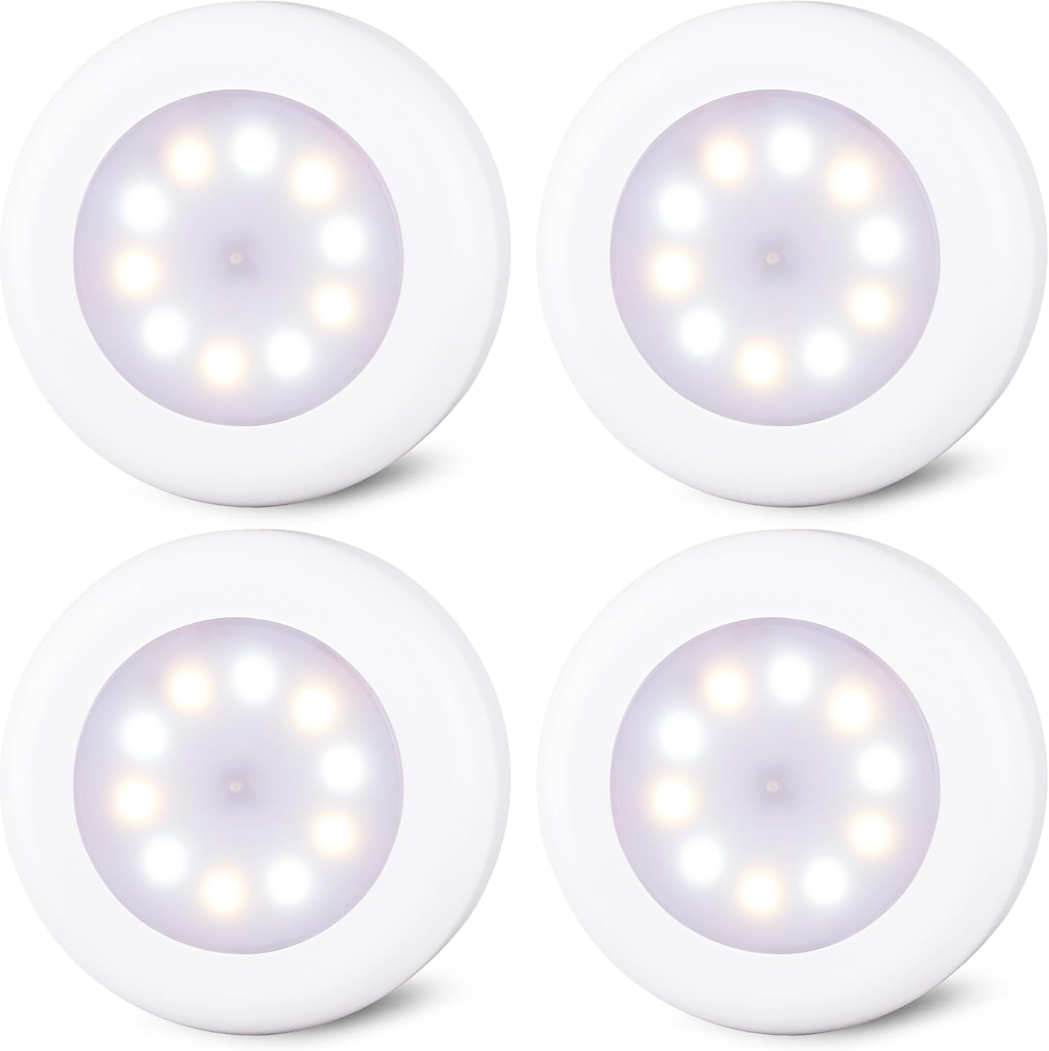 STAR-SPANGLED Push Tap Light, Mini Night Touch LED Puck Lamp, Portable under Cabinet Lighting AAA Battery Operated Powered, DIY Stick on Lights for Closet, Counter, Kitchen (7Cm, Cool White, 5 Pack)