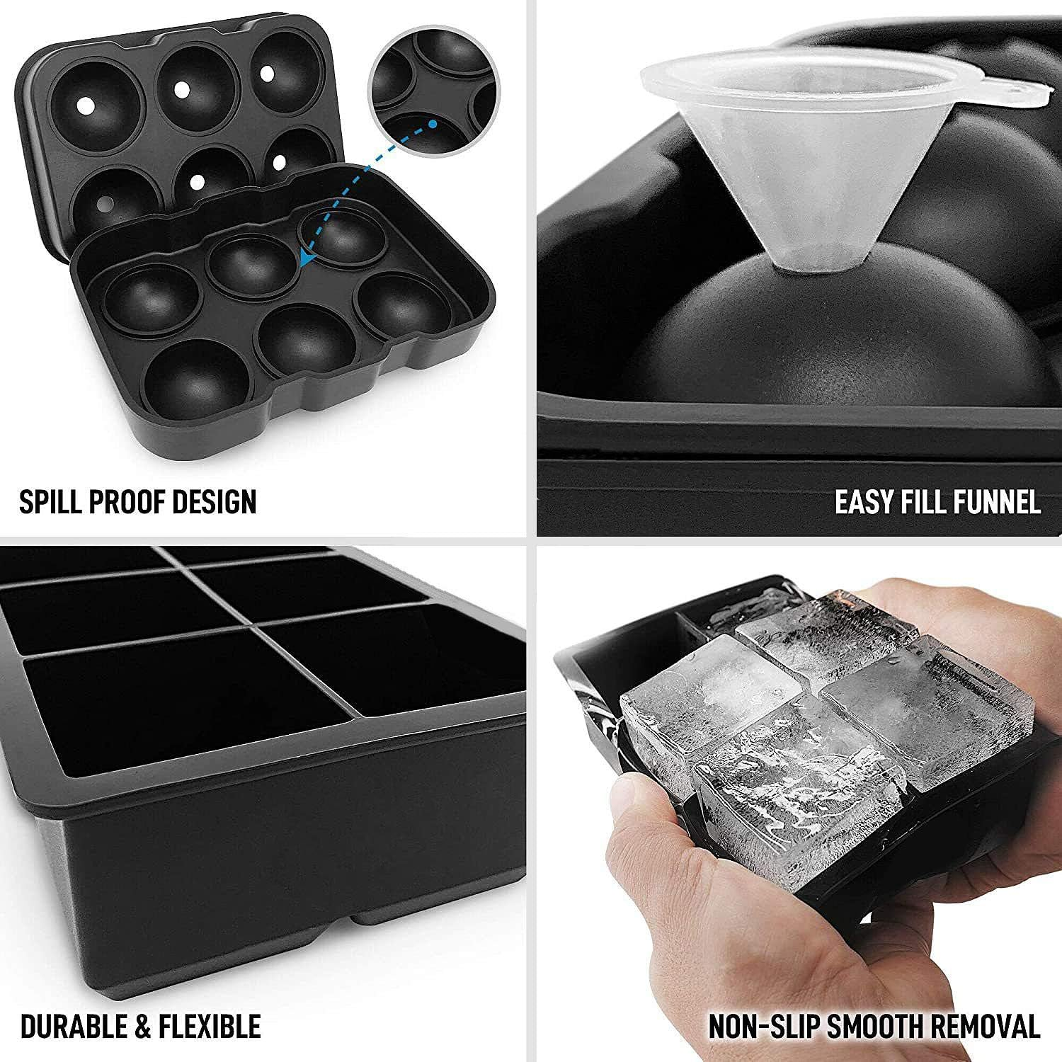Ashintar 1 Set (3PCS) Silicone Ice Cube Trays, Large round Ice Ball Mold, Sphere Square Honeycomb Ice Trays for Whiskey Cocktails, Flexible Reusable BPA DIY Icecream Molds for Freezer image number 6