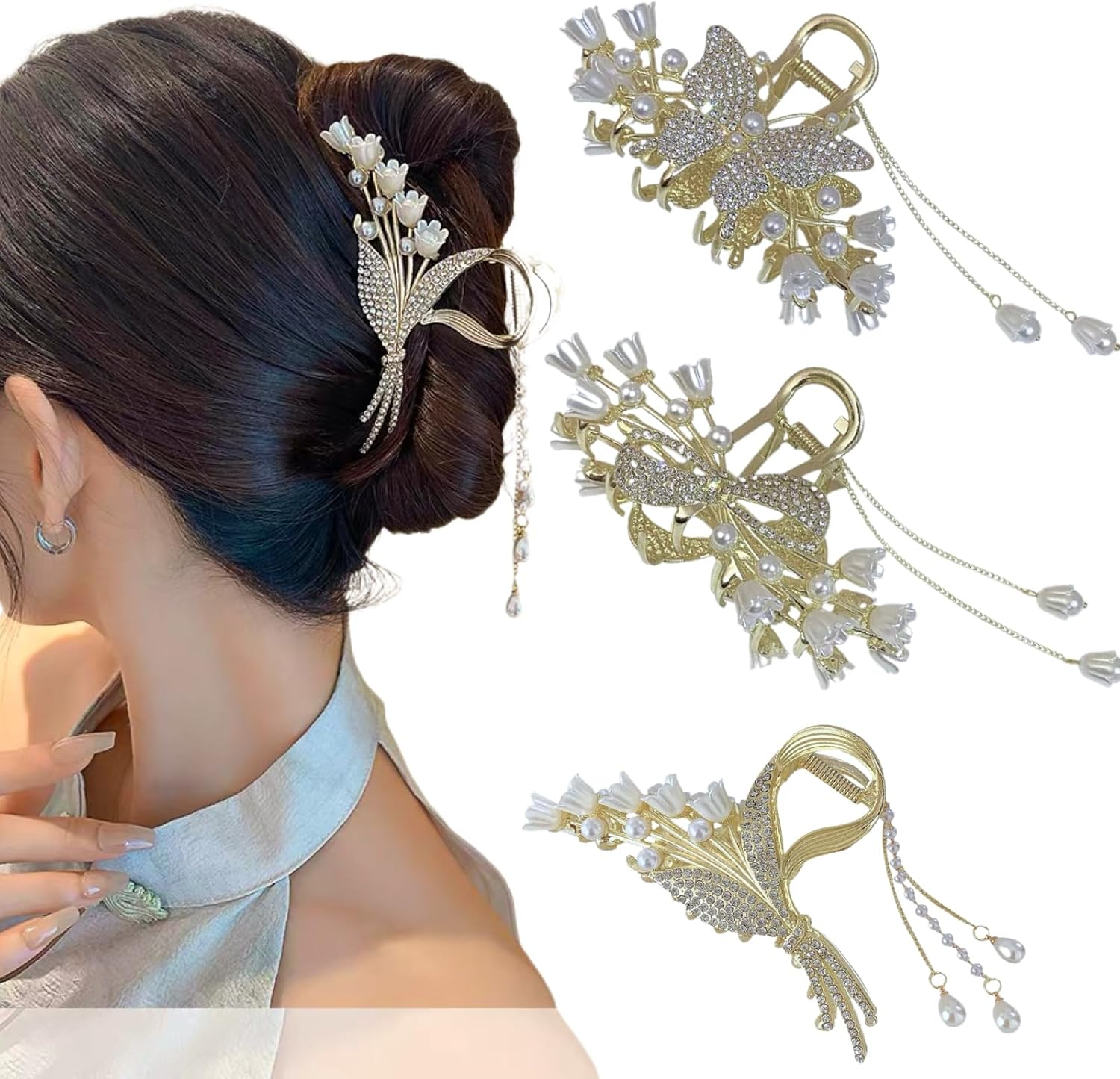 Ypkia Flower Hair Clip Gold Metal Butterfly Hair Clips Women'S Large Hair Claws Clips for Women Girls Thick Thin Hair Accessories (Pack of 3) image number 4