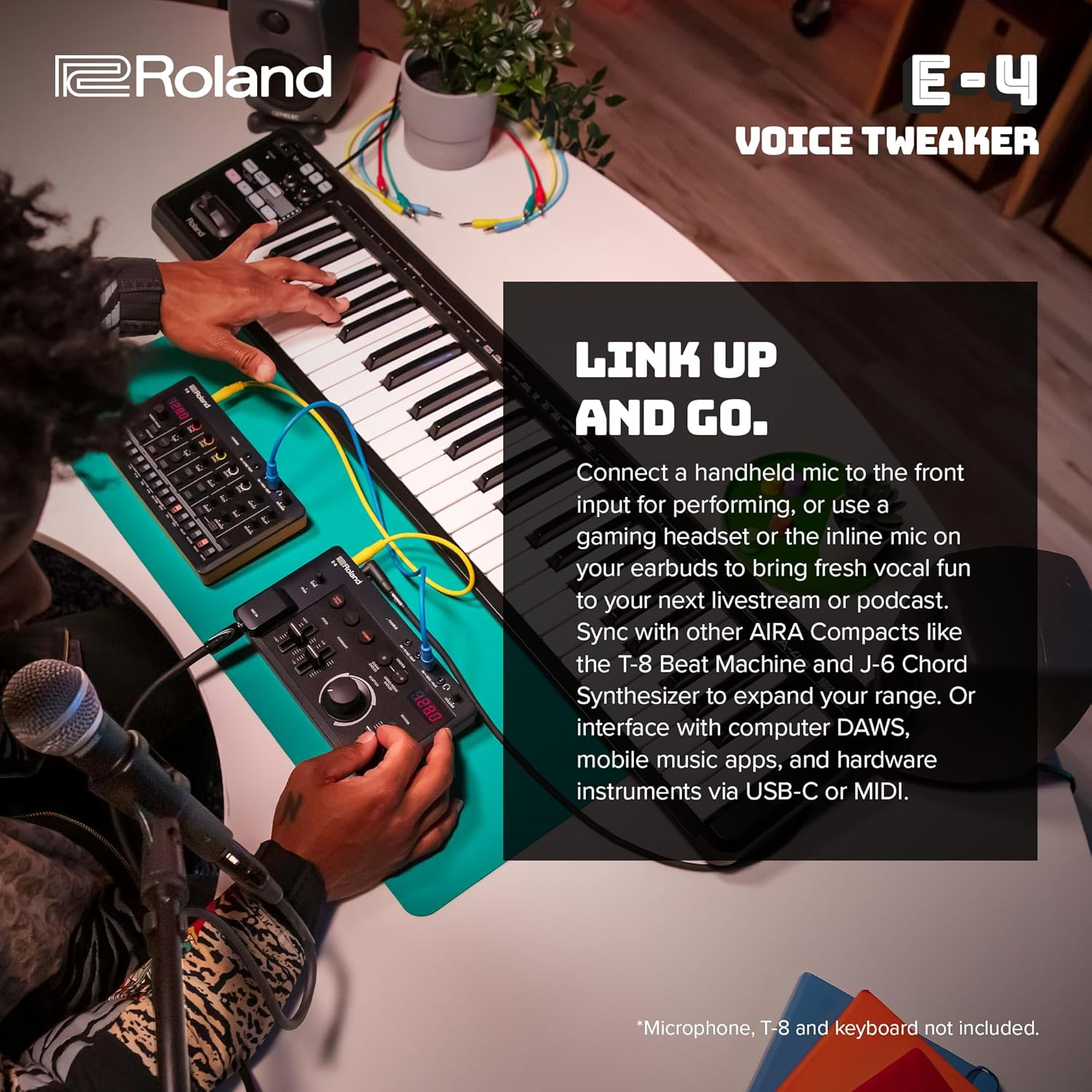 Roland AIRA Compact E-4 VOICE TWEAKER | Vocal Performance Tool with Powerful Voice Transformer Effects | Vocoder | Looper | Harmony | Auto Pitch | MIDI | for Singing & Vocal Artists, Black image number 6