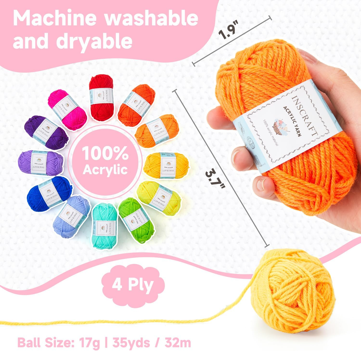 40 Acrylic Yarn Skeins 2000 Yards Craft Yarn with Reusable Canvas Bag Includes 6 E-Books 2 Crochet Hooks 2 Weaving Needles 4 Locking Stitch Markers for Crochet & Knitting by Inscraft image number 1