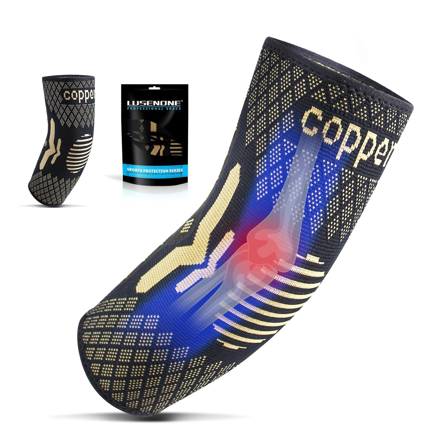 Copper Elbow Brace for Tendonitis and Tennis Elbow, Elbow Compression Sleeve for Men/Women, Elbow Sleeve Support for Arthritis, Bursitis, Joint Pain Relief, Golfers, Weightlifting, Gym, Sports image number 5