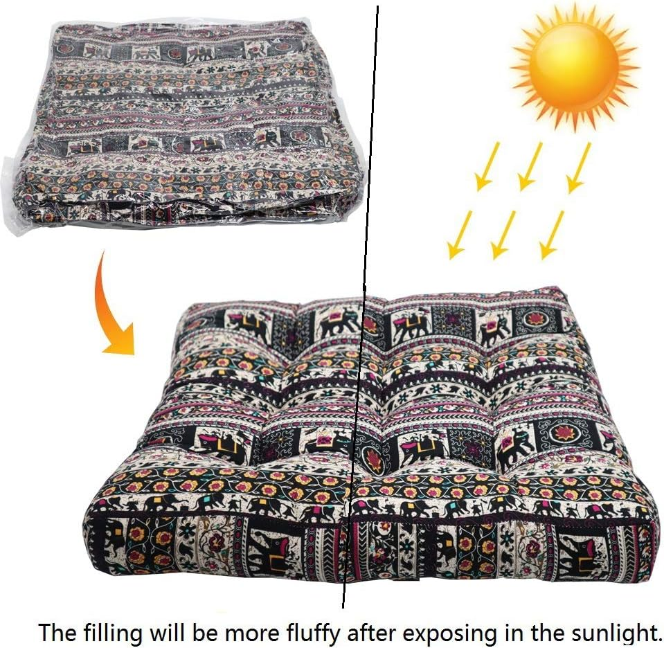 HIGOGOGO Boho Floor Pillow, Bohemian Patchwork Style Meditation Pillow Square Seat Cushion Yoga Cushion India Seating Pad for Living Room Bedroom Balcony Garden Party Decoration, 22X22 Inch