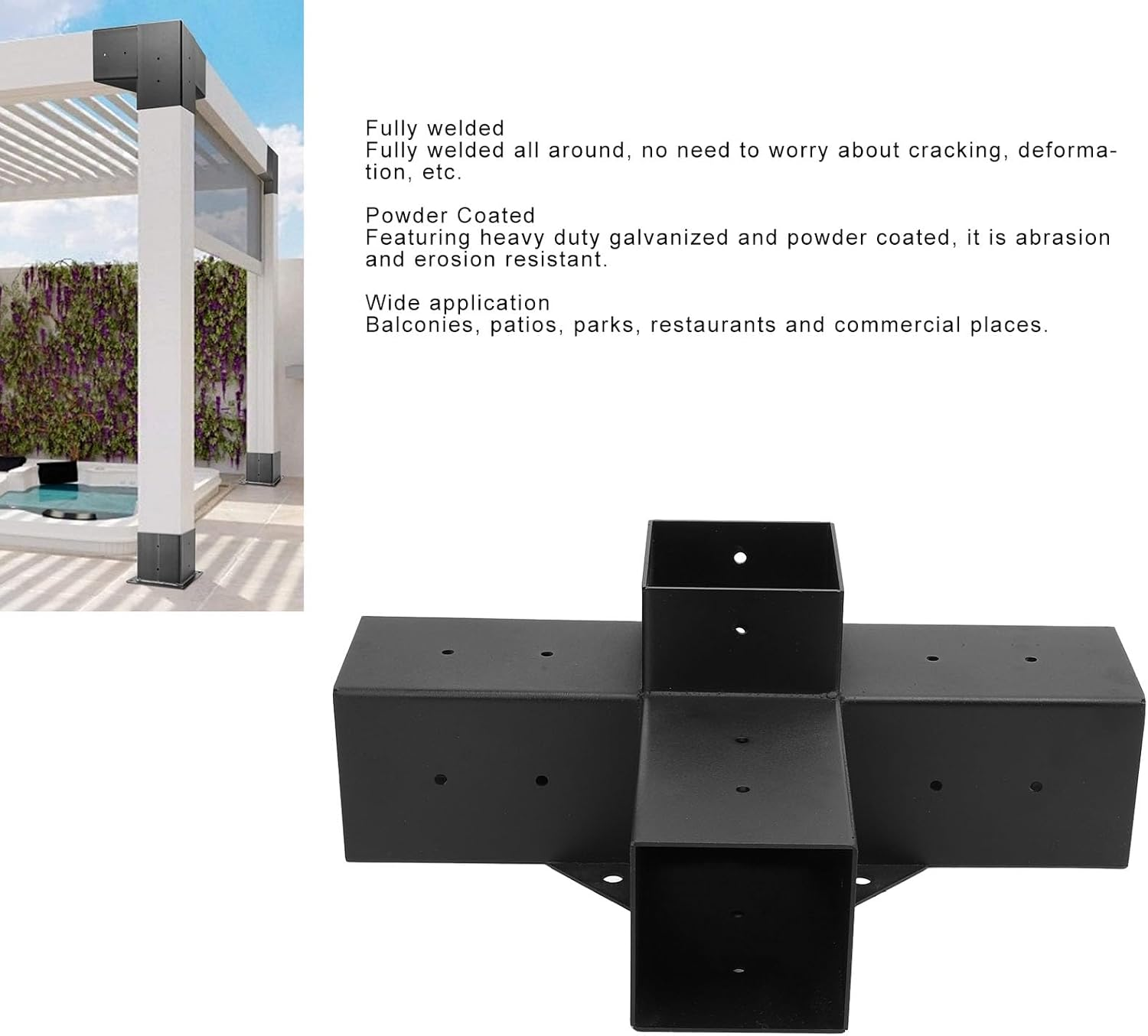 Pergola Brackets, Heavy Duty Pergola Kit with Black Powder Coated, Right Angle Corner Bracket with Screws, Wooden Beams for Gazebos, Patio Pergolas, Log Cabin (3.6In X 3.6In) (4 image number 6