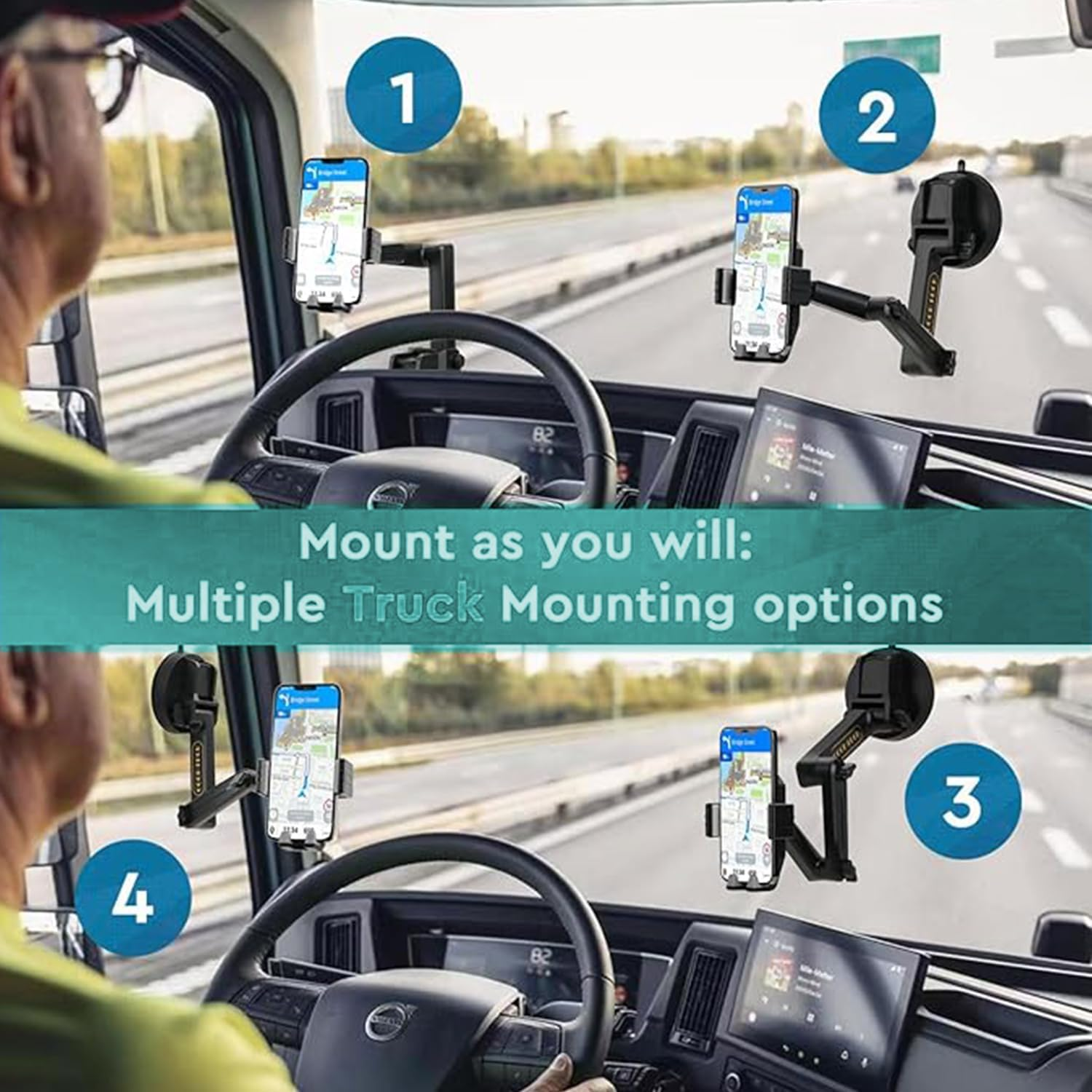 Roczential Truck Phone Holder Mount, Heavy Duty Car Phone Holder, Dashboard Windshield Phone Holder 16.9 Inch Long Arm, Widened Suction Cup Compatible with Pickup Truck, Commercial Truck image number 2