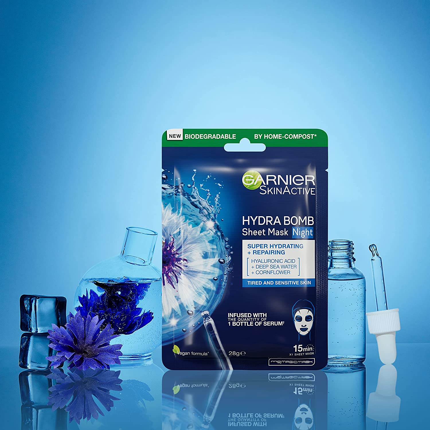 Garnier Hydra Bomb Hyaluronic Acid Deep Sea Water Night Sheet Mask (3 Pack) image number 1