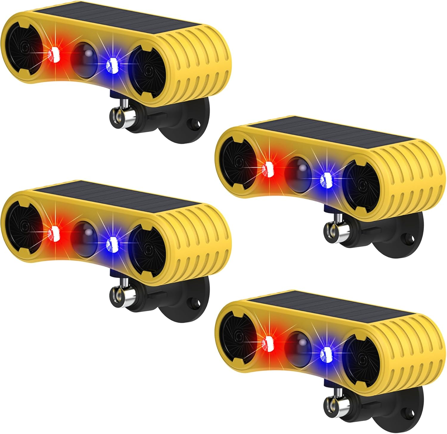 QXMH Solar Outdoor Motion Sensor Alarm-129Db Loud Noise Maker Ultrasonic Solar Infrared Induction Alarm,Outdoor Security Lights Waterproof Lamp，Red and Blue Flashing Alarm (4 Pack) image number 2