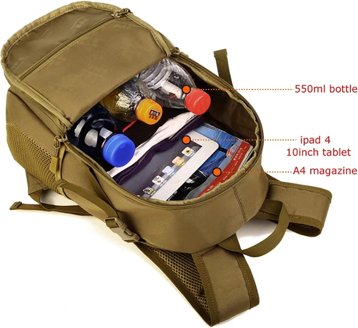 Military Tactical Daypack Molle Rucksack Student School Rucksack Men,15L Waterproof Small Backpack Sport Travel Backpacks Camping Fishing Hunting Bags,Khaki image number 5