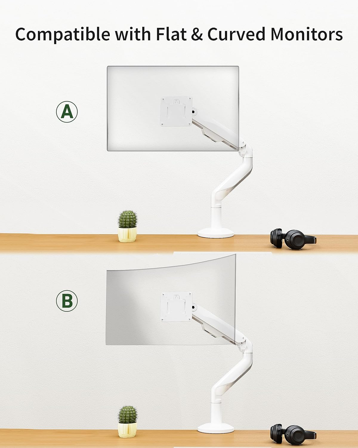 Ergounion Ultrawide Single Monitor Mount, Adjustable Gas Spring Monitor Arm for 17 to 49 Inch Screens, 75/100 Vesa Mount with C-Clamp and Grommet Base, White image number 5