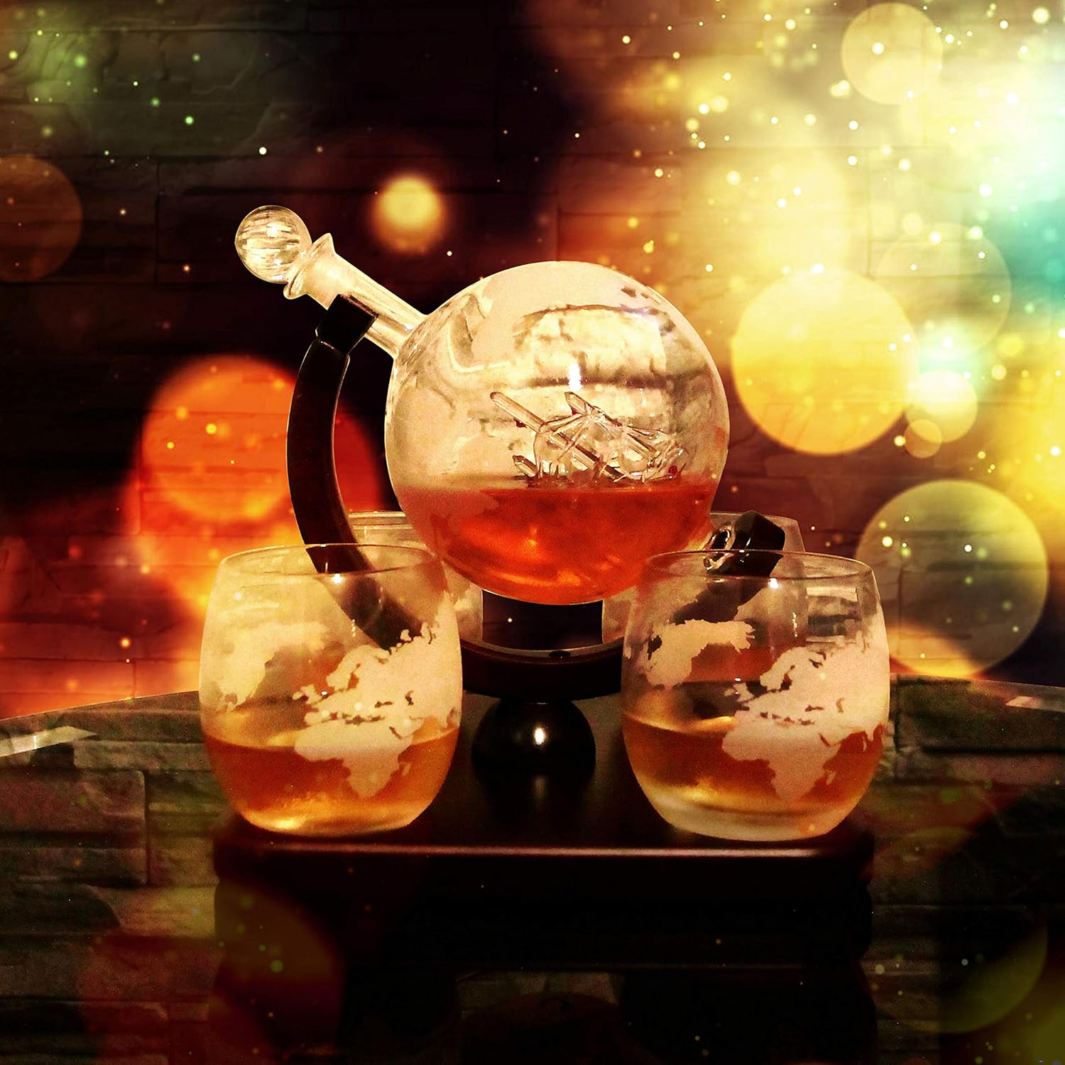 Krown Kitchen - Globe Decanter Gift Set. Includes Wood Base, 4 Glasses, 4 Coasters, Shot Glass, and Funnel. image number 6