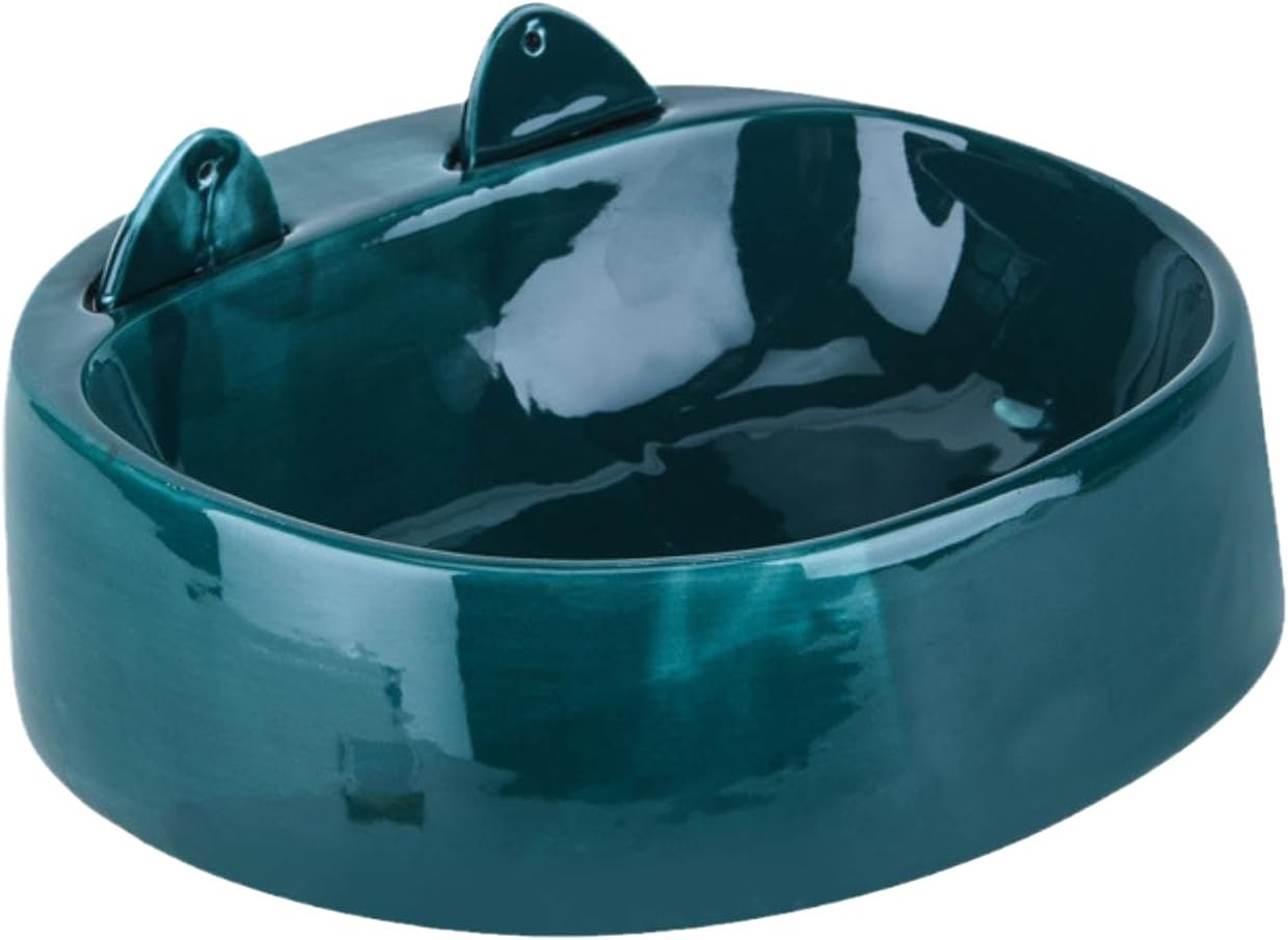 Cat Supplies Cat'S Ears with Fork Spoon Dog Drinking Rice Bowl Pet Cat Bowl No-Spill Non-Slip Pet Water Bowl-Green image number 2