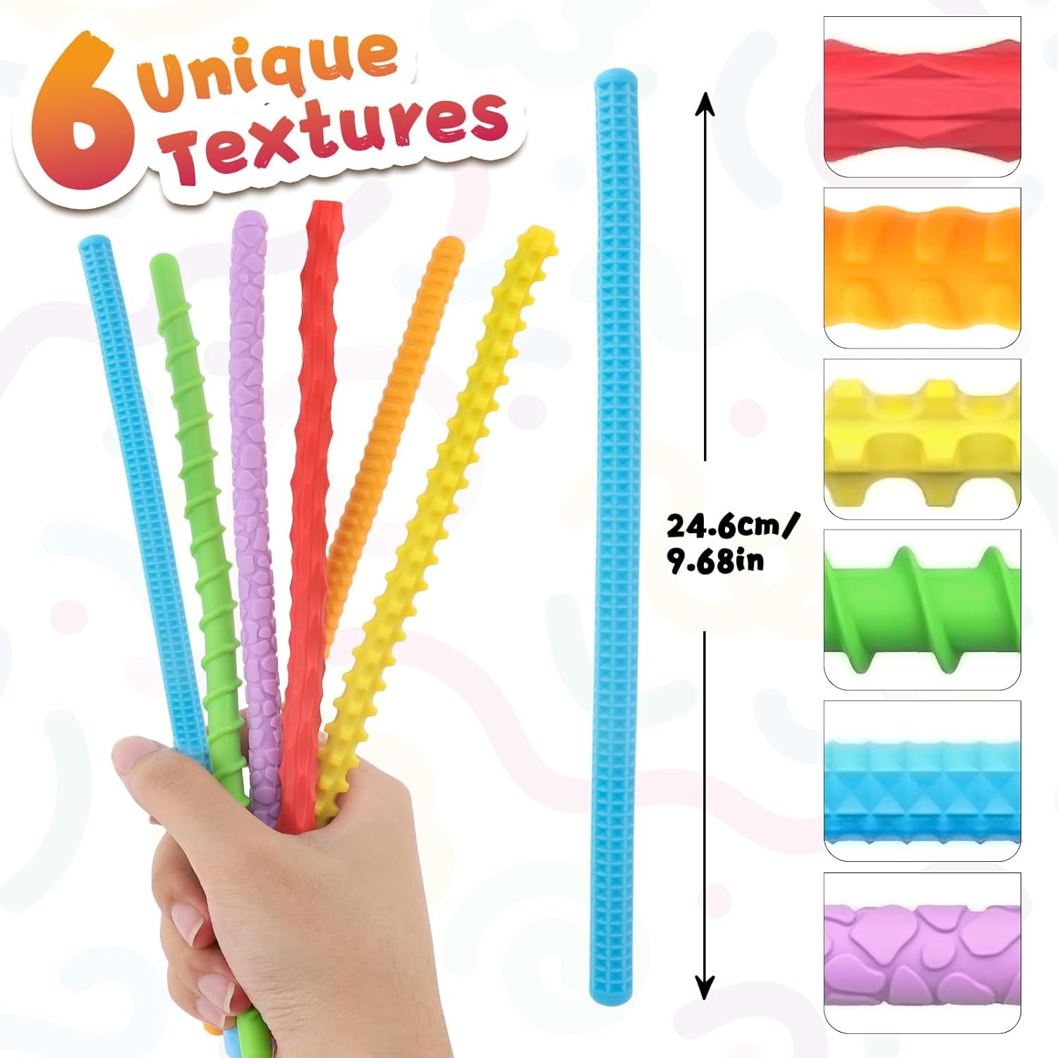 Fidget Toys Silicone Sensory Sticks, Textured Calming Sensory Toys for Kids with Autism, Autism Toy for Anxiety Relief, Travel Toy for Kids 3+ & Adults (6 Pack) image number 5