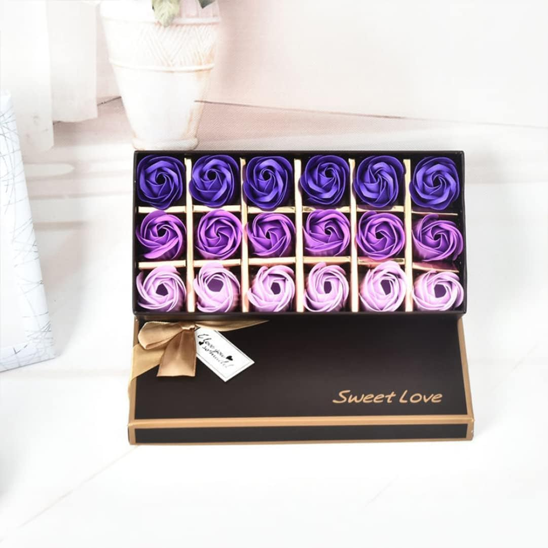 Valentines,Bath Soap Rose Flower Floral Scented Soap Petals Set Gift Box for Valentines Day Anniversary Mothers Day Purple Gradient 18PCS image number 1
