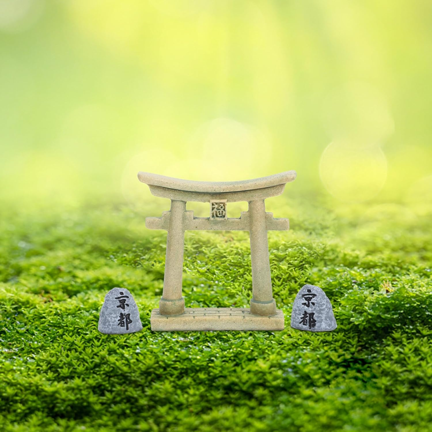 Alipis Japanese Torii Gate, Altar Shelf Mini Torii Gate with Stone Resin Miniature Shrine Japan Fairy Garden Statue for Fish Tank Bonsai Micro Landscape Decoration image number 5