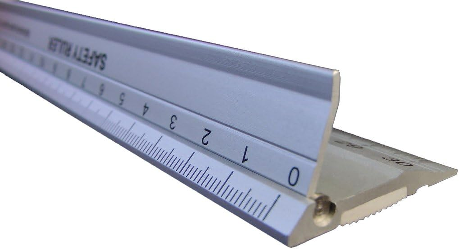 Ruler, New Design 30 Cm (12 Inch) Metal Craft Safety Ruler,Light Weight with Folding Safety Guard.Use with Rotary Cutter,Stanley or Xacto. for Paper,Leather,Fabric,Quilting,Scrap Booking,Art,Office. image number 3