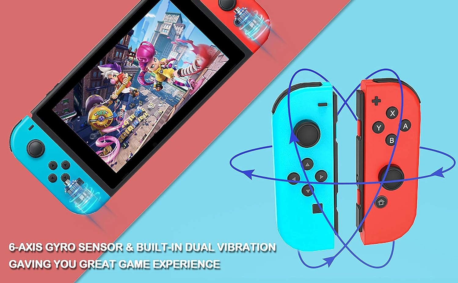 Costec Joy Con Controller for Nintendo Switch Replacement for Nintendo Switch Controller, Compatible with Switch, Wireless Left and Right Joy Con for Switch Nintendo Support Dual Vibration/Wake-Up/Screenshot, Joy Con Controller for Switch OLED Lite [Neon Blue/Neon Yellow] image number 5