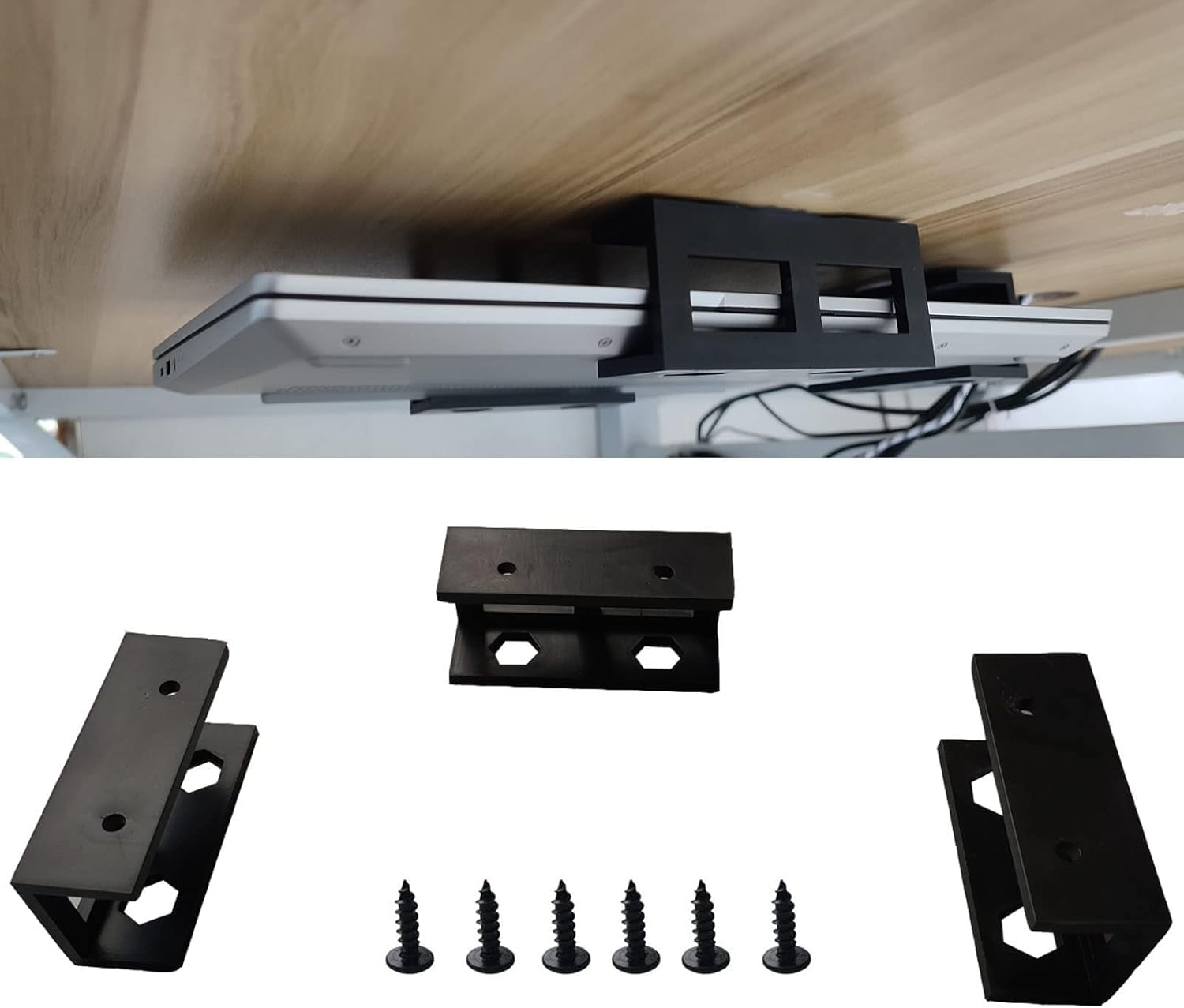 PIAOLGYI 6 Pcs under Desk Laptop Holder Mount with Screw, Bracket, Add on under Table Keyboard Storage image number 6