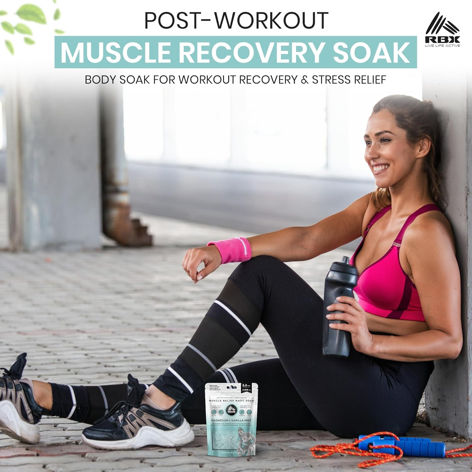 RBX Muscle Relief Epsom Salt Bath Soak &ndash; Magnesium Flakes & Bath Salts for Soothing Sore Muscles, Pain Relief, Foot Detox Soak &ndash; Vanilla Mint Scent &ndash; 5 Lb Bag image number 4