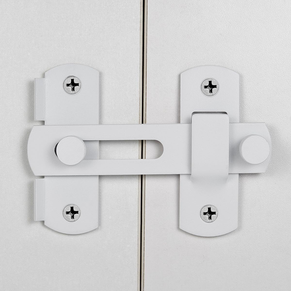 Barn Door Latches，3.93&rdquo; X 2.75&rdquo; Matte White Stainless Steel Barn Gate Flip Door Latch Bi-Fold Door Lock,Sliding Door Lock Gate Latches Wine Cabinet Closet Door Latches，White Finish image number 5
